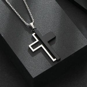 Black & White Cross Necklace – Blessed