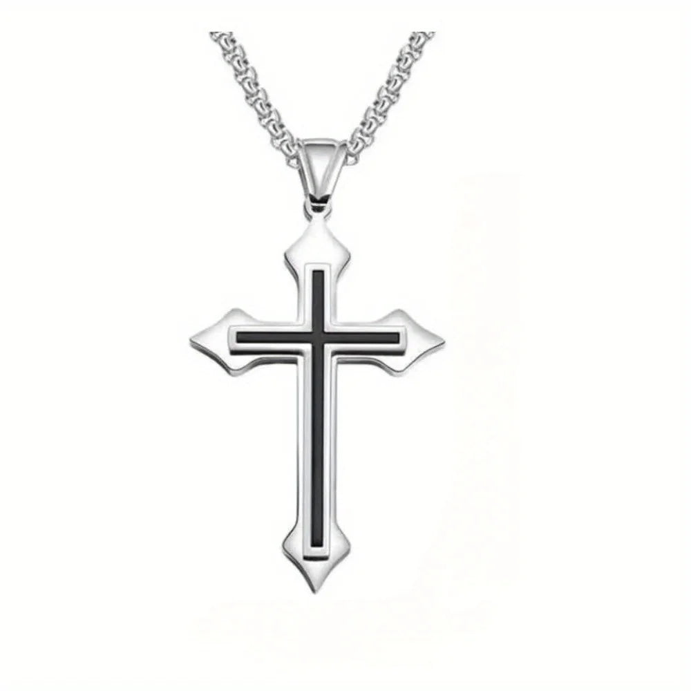 Cross Silver & Black Necklace