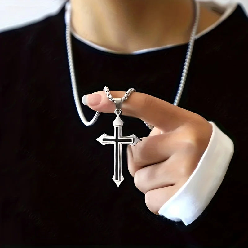 Cross Silver &amp; Black Necklace