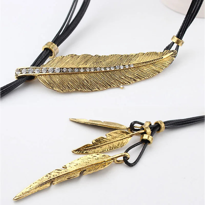 Feather Leather Pendant Necklace