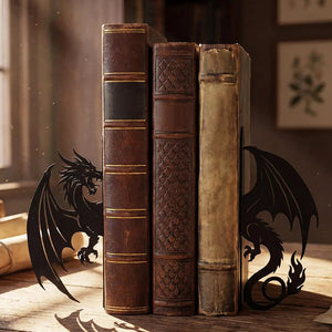 Dragon Silhouette Metal Bookends - Wisdom