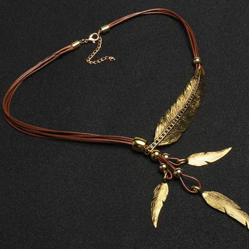 Feather Leather Pendant Necklace