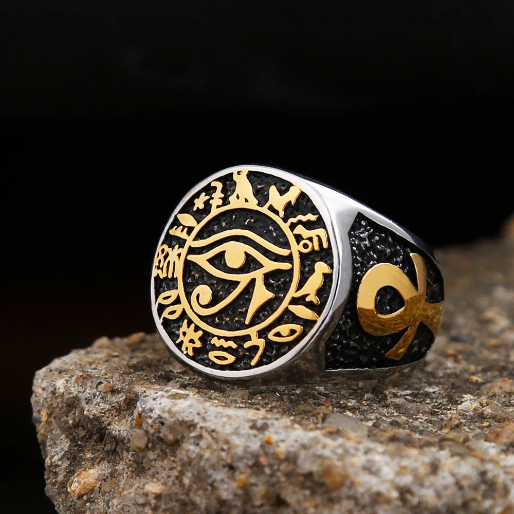 Eye Of Horus &amp; Ankh Ring