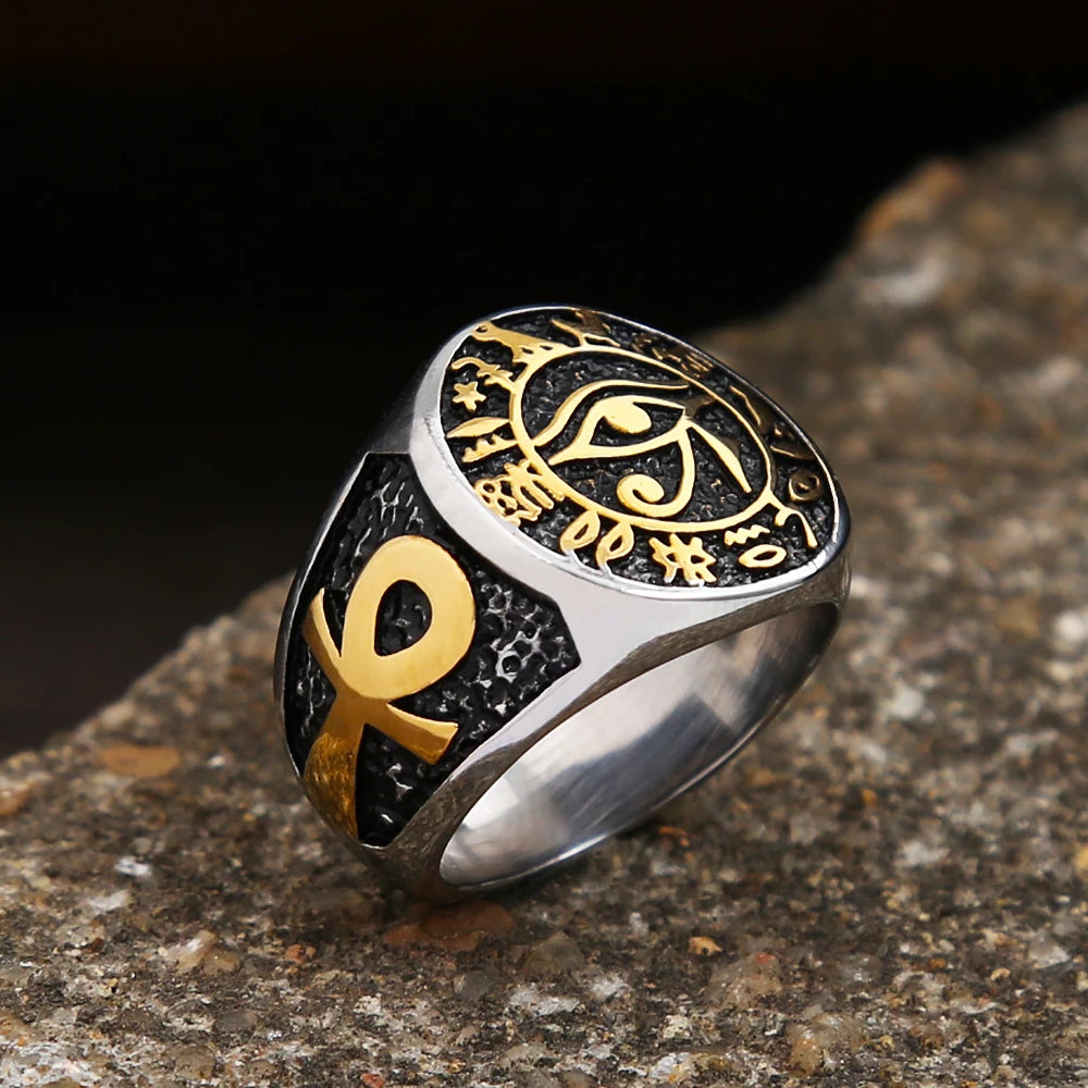 Eye Of Horus & Ankh Ring