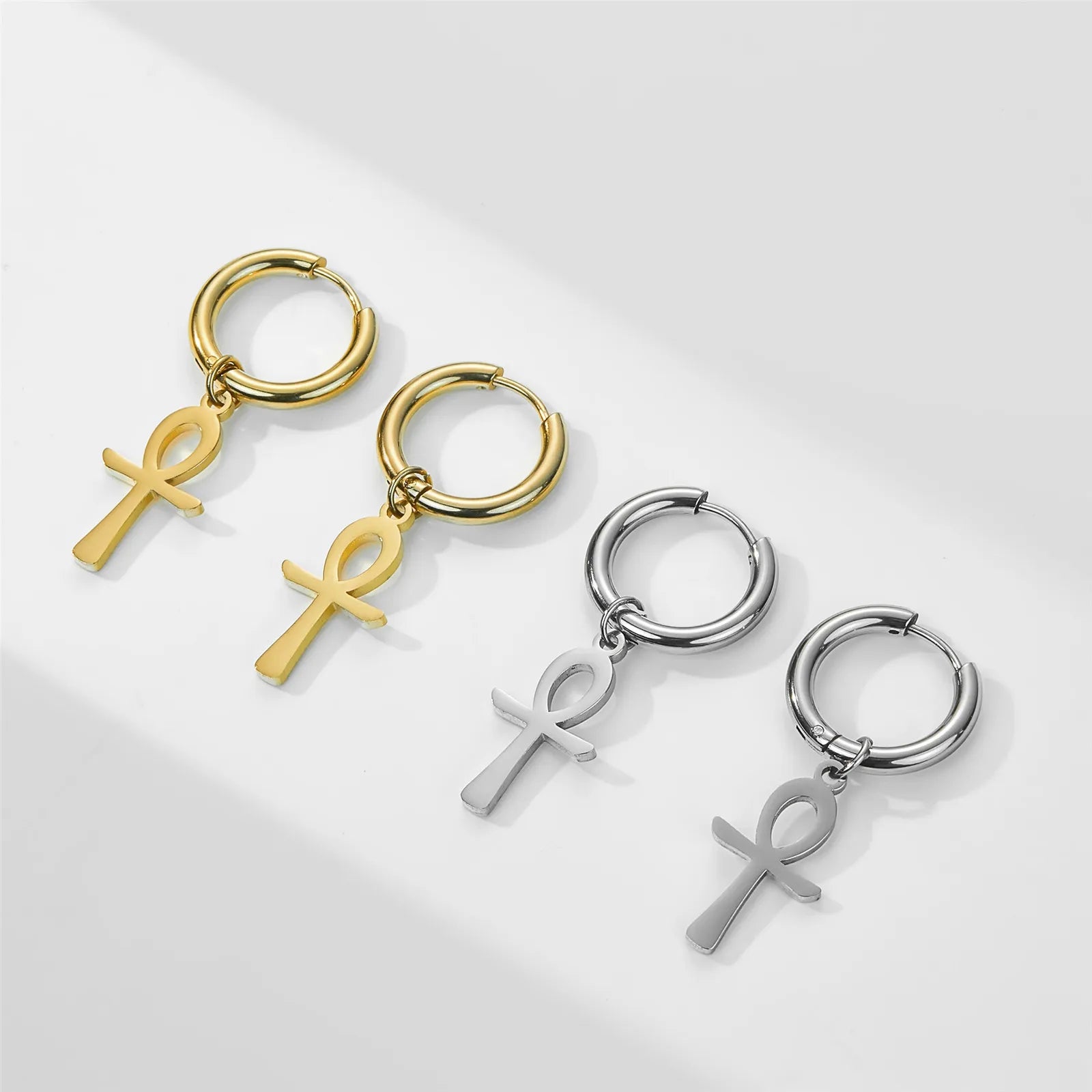 Ankh Cross Drop Earrings