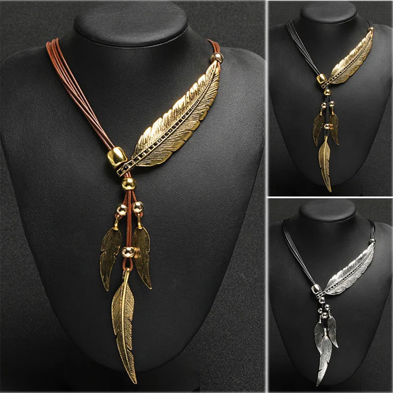 Feather Leather Pendant Necklace