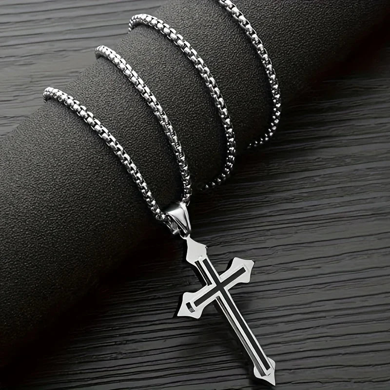 Cross Silver & Black Necklace