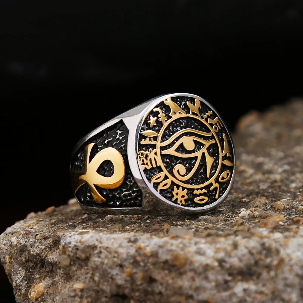 Eye Of Horus & Ankh Ring