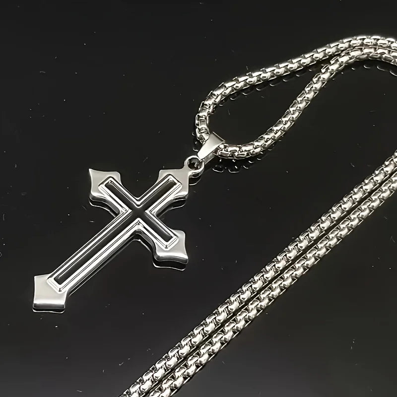 Cross Silver & Black Necklace