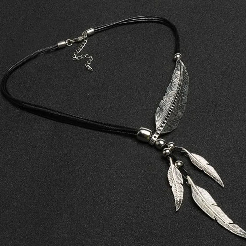 Feather Leather Pendant Necklace