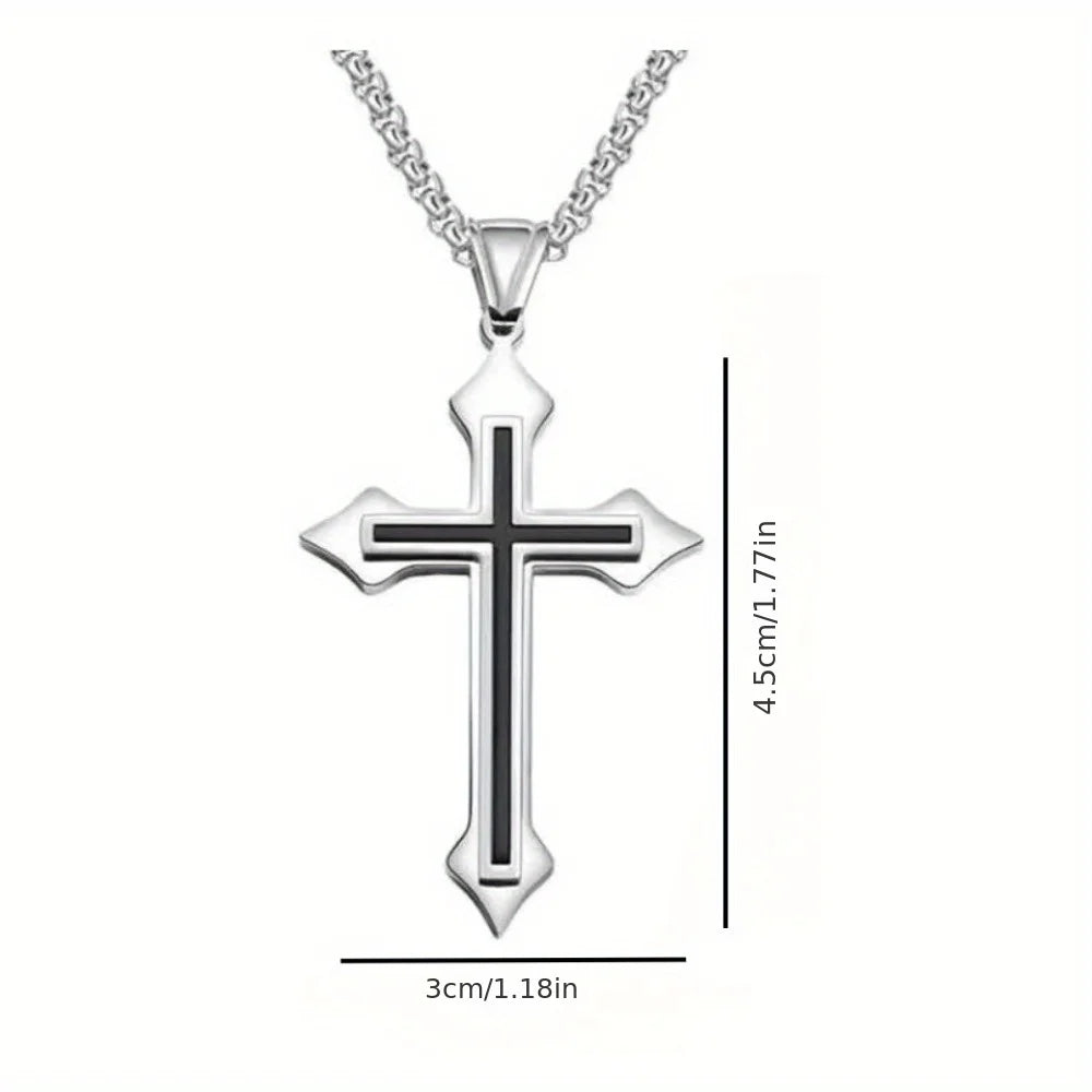 Cross Silver & Black Necklace