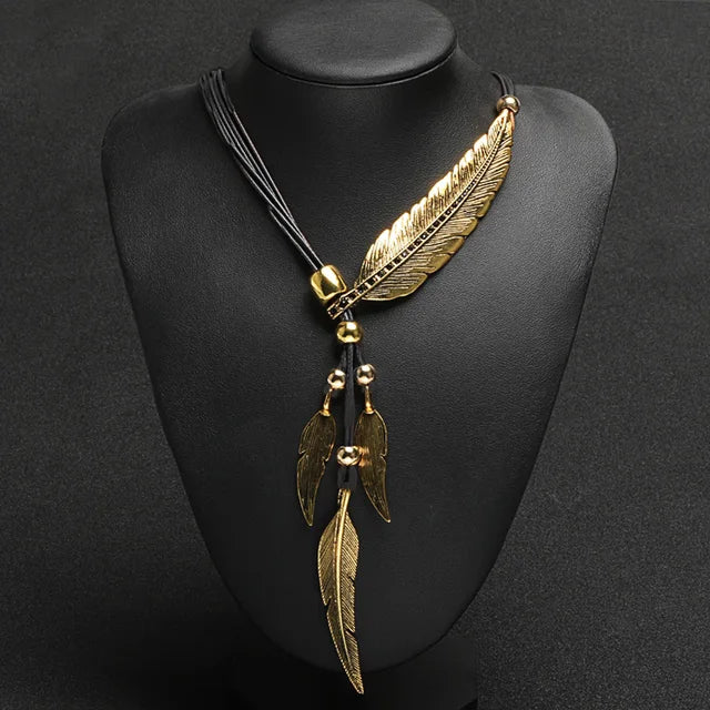 Feather Leather Pendant Necklace