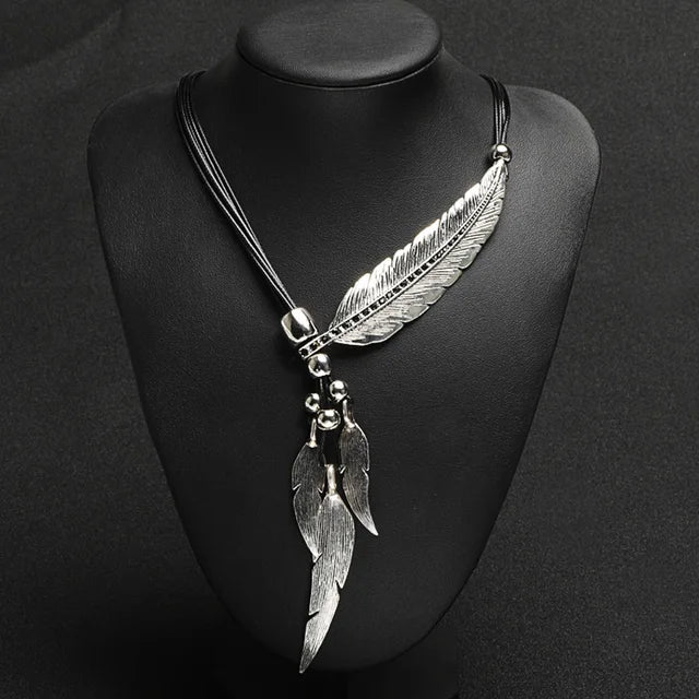 Feather Leather Pendant Necklace